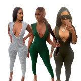 Fashion Deep V Neck Sleeveless Slim Fit Jumpsuit GDYF-6640