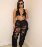 Sexy Tassel Bra Top+Hollow Out Pants 2 Piece Sets TR-1193
