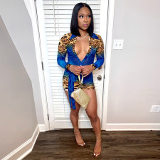 Leopard Print Long Sleeve Tight Romper YNSF-1699
