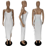 Solid Sexy Hollow Out Lace-Up Sling Long Dress XYF-9132