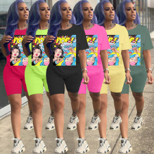 Cartoon Print T Shirt And Shorts 2 Piece Sets WAF-008190