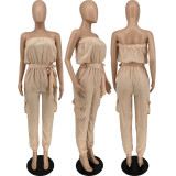 Solid Strapless Sashes Jumpsuit MXDF-6077
