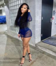 Mesh See Through Long Sleeve Bodysuit+Shorts 2 Piece Sets YD-8565
