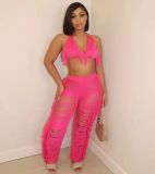 Sexy Tassel Bra Top+Hollow Out Pants 2 Piece Sets TR-1193