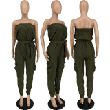 Solid Strapless Sashes Jumpsuit MXDF-6077