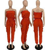 Solid Strapless Sashes Jumpsuit MXDF-6077
