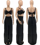 Sexy Solid Crop Top Split Maxi Skirt 2 Piece Sets MXDF-6079