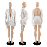 Sexy Mesh Long Sleeve Mini Skirt 2 Piece Sets (Without Underwear) DDF-88148