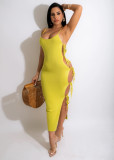 Solid Sexy Hollow Out Lace-Up Sling Long Dress XYF-9132