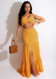 Sexy Solid Crop Top Split Maxi Skirt 2 Piece Sets MXDF-6079