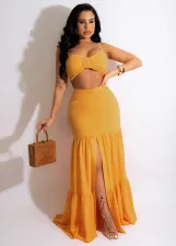 Sexy Solid Crop Top Split Maxi Skirt 2 Piece Sets MXDF-6079