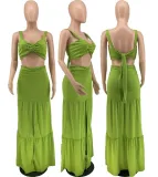 Sexy Solid Crop Top Split Maxi Skirt 2 Piece Sets MXDF-6079