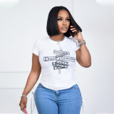 Plus Size Letter Print Short Sleeve O Neck T Shirt SFY-059X