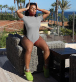 Solid Backless Short Sleeve One-Piece Swimsuit IV-8279
