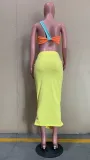 Sexy Wrap Chest Ruched Long Skirt 2 Piece Sets ORY-5223