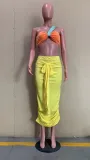 Sexy Wrap Chest Ruched Long Skirt 2 Piece Sets ORY-5223