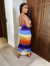 Gradient Cross Strap Split Slim Maxi Dress JPF-1062