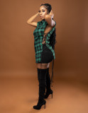 Plaid Lace-Up Sleeveless Shirt And Shorts 2 Piece Sets OMY-81001