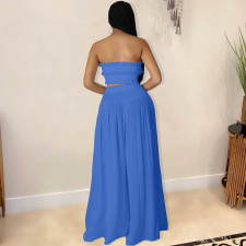 Plus Size Solid Tube Top Wide Leg Pants 2 Piece Sets HM-6606