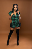 Plaid Lace-Up Sleeveless Shirt And Shorts 2 Piece Sets OMY-81001