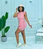 Plus Size Solid Sleeveless Split 2 Piece Shorts Sets OMY-81007