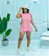 Plus Size Solid Sleeveless Split 2 Piece Shorts Sets OMY-81007
