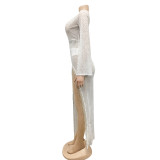 Fashion Sexy Nightclub Hot Diamond Deep V Slit Tassel Long Dress(With Panties) BY-5597