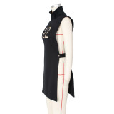 Turtleneck Embroidery Sleeveless Hollow Tank Top ZSD-0446