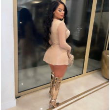 Sexy Mesh Patchwork Long Sleeve 2 Piece Shorts Set GDYF-6932