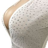 Fashion Sexy Nightclub Hot Diamond Deep V Slit Tassel Long Dress(With Panties) BY-5597