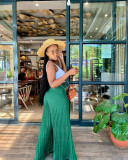 Solid Pleated Wide Leg Pants (Without Top)OD-8486