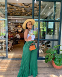 Solid Pleated Wide Leg Pants (Without Top)OD-8486