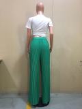 Solid Pleated Wide Leg Pants (Without Top)OD-8486
