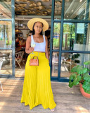 Solid Pleated Wide Leg Pants (Without Top)OD-8486