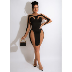 Sexy Mesh Patchwork Long Sleeve Mini Club Dress GDYF-6931