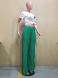 Solid Pleated Wide Leg Pants (Without Top)OD-8486