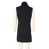 Turtleneck Embroidery Sleeveless Hollow Tank Top ZSD-0446