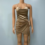 Sexy Solid Color Backless Mini Dress XMY-9351