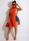 Turtleneck Embroidery Sleeveless Hollow Tank Top ZSD-0446