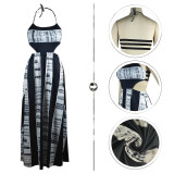 Colorful Print Halter Neck Backless Maxi Dress TE-4379