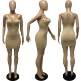 Solid Sexy Spaghetti Strap Bodycon Mini Dress FSL-F191