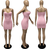 Solid Sexy Spaghetti Strap Bodycon Mini Dress FSL-F191