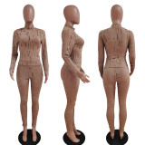 Sexy Hole Hollow Out Long Sleeve 2 Piece Sets LSD-82014