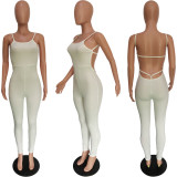 Solid Backless Spaghetti Strap Tight Jumpsuit BGN-236
