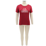 Letter Print O Neck Short Sleeve T-Shirts HNIF-059W