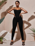 Solid Backless Spaghetti Strap Tight Jumpsuit BGN-236