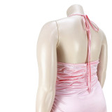 Plus Size Sexy Halter Ruched Club Midi Dress ASL-7073