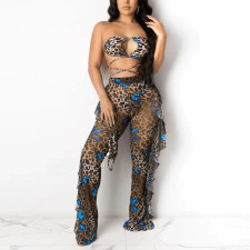 Sexy Printed Bra Top+Ruffled Pants 2 Piece Sets (With Briefs )SH-3592-1
