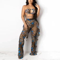 Sexy Printed Bra Top+Ruffled Pants 2 Piece Sets (With Briefs )SH-3592-1