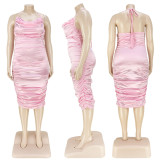 Plus Size Sexy Halter Ruched Club Midi Dress ASL-7073